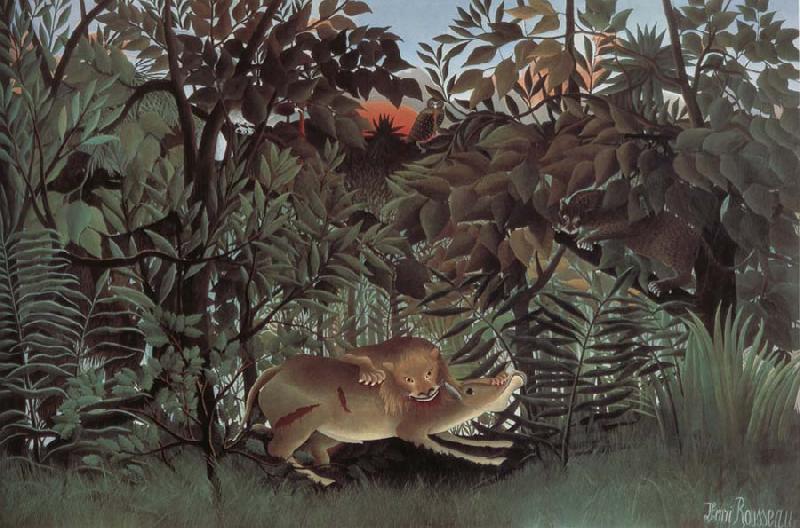 Henri Rousseau The Hungry lion attacking an antelope oil painting image